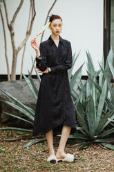 Black Modern Chinese Midi Shirt Dress